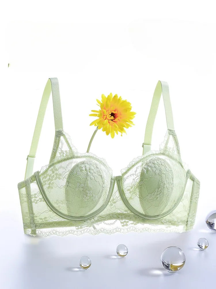 MOYISU Summer Day Lingerie Women's Big Chest Small Traceless Top Lift Breast Anti-sag Ultra Thin Breathable Lace Bra Cover