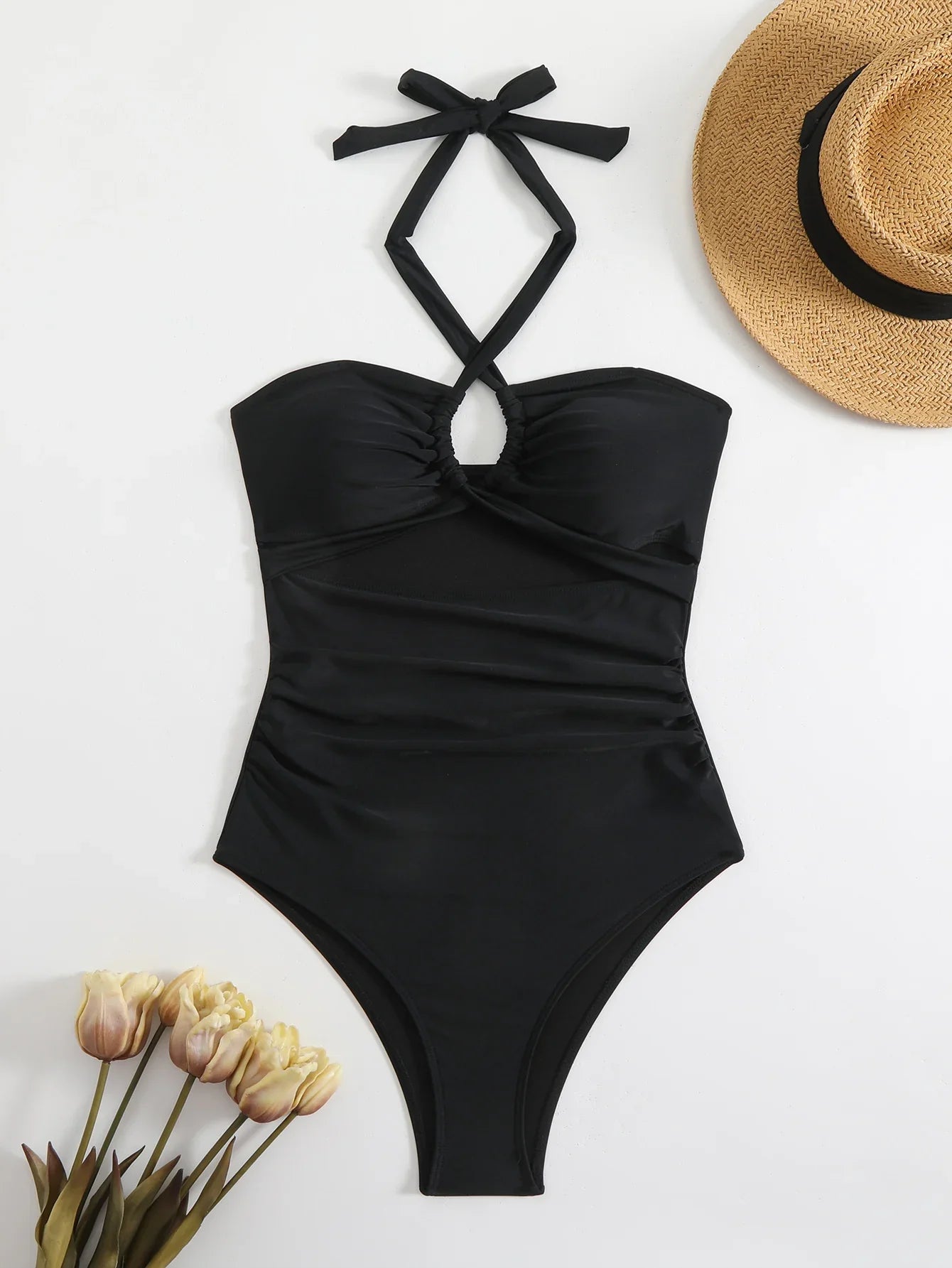 2026 Sexy Padded Swimsuit Women One Piece Halter Hollow Swimwear Female Solid Bathers Bathing Swimming Swim Suit Beachwear