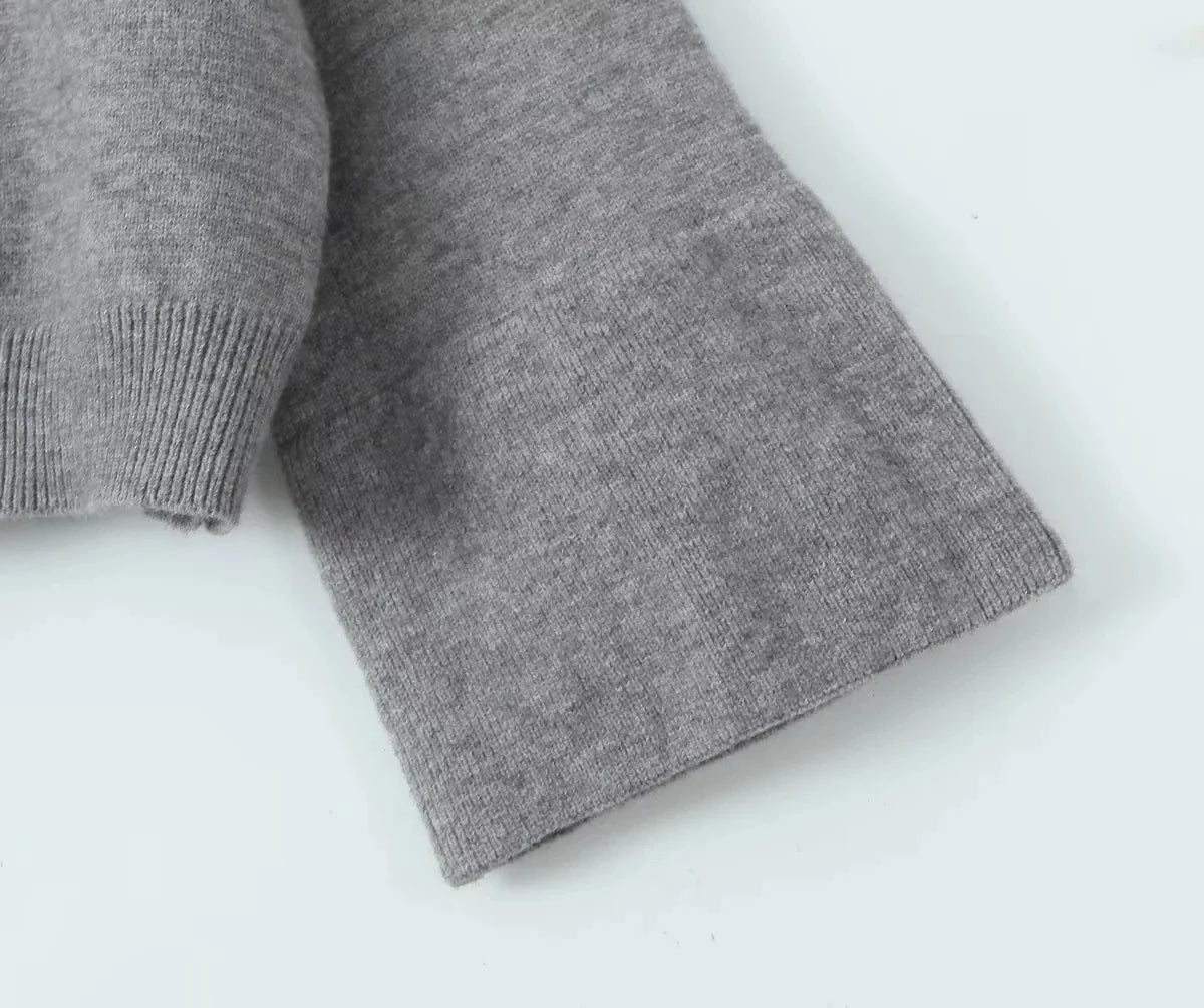 Foridol Grey Flare Sleeve Turn Down Collar Warm Winter Sweater Women Pullover Knitted Jumper Autumn Casual Sweater Loose