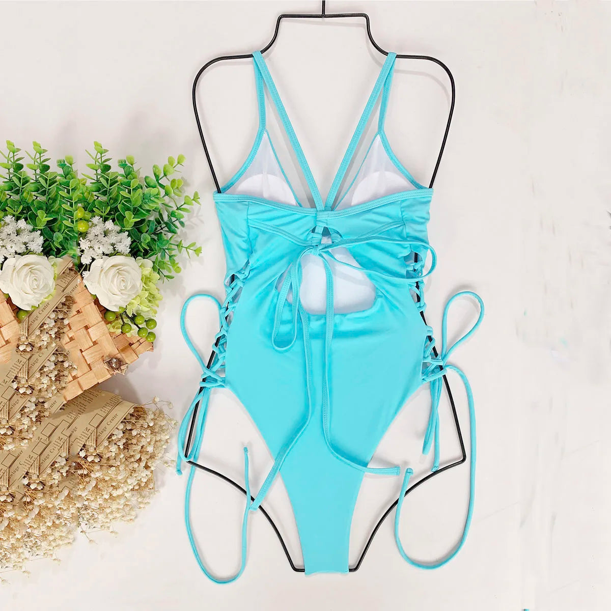 DEKA Underwire Swimwear Women Lace Up One Piece Swimsuit Bandage Female Backless Monokini Bather Bathing Suit Swim Lady