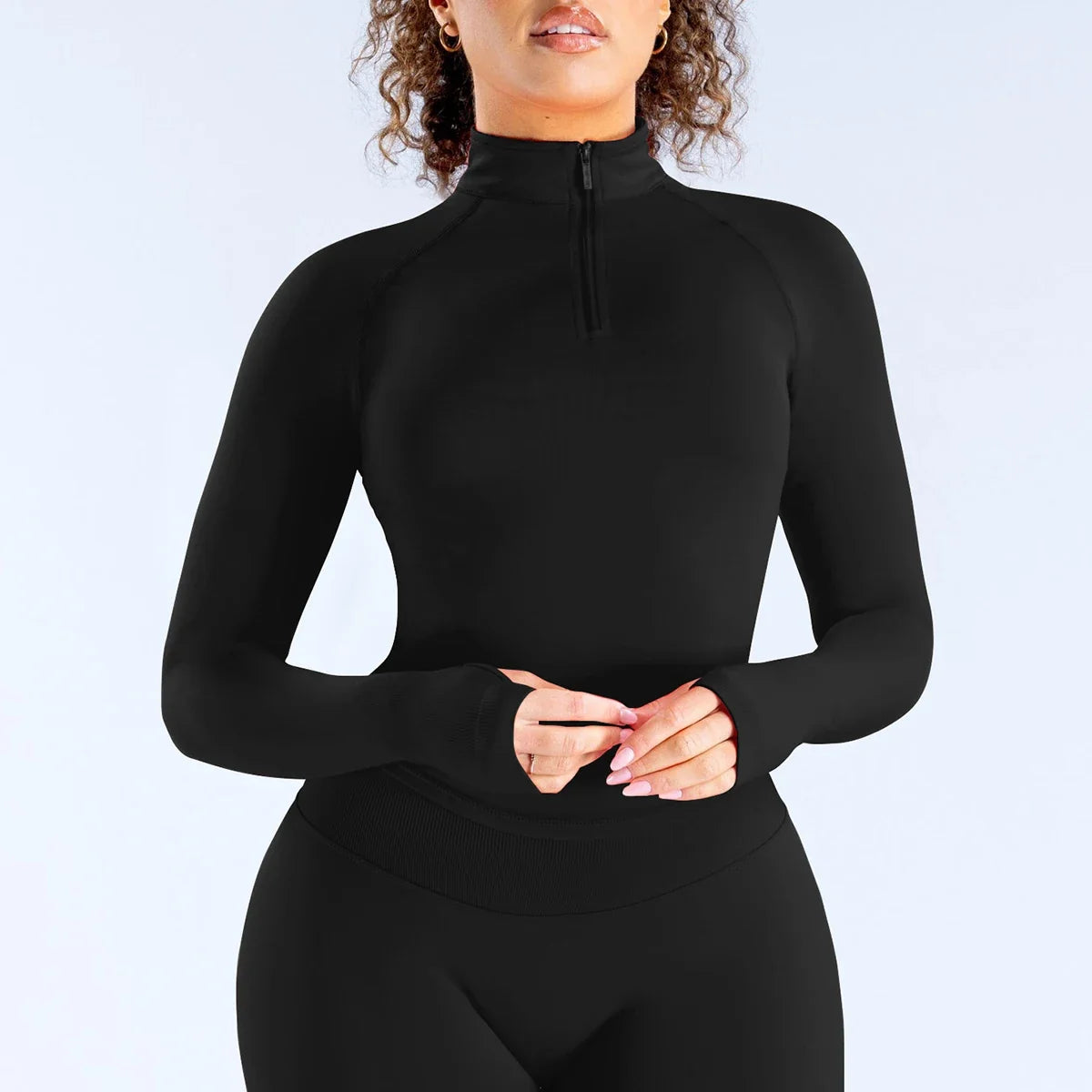 Women Half Zip Long Sleeve Yoga Top Thumb Hole Slim Fit Stretchy Sports Workout Running Fitness Active Shirts
