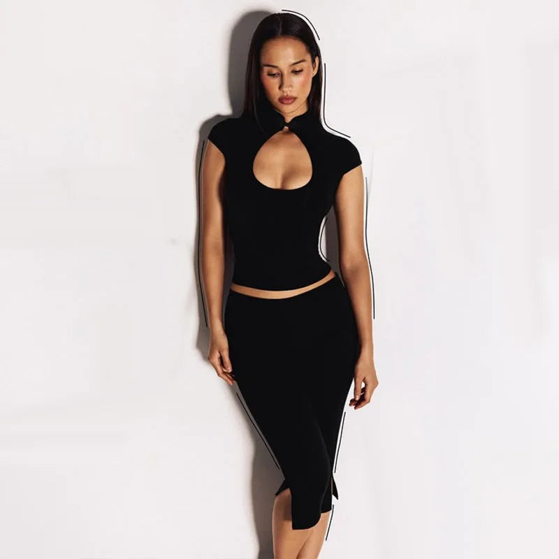 Ahagaga Fashion Women's Summer Club T-Shirt Tops Versatile Waist-cinching Chest Hollow Out Short Sleeves Y2k Sexy Female Casual