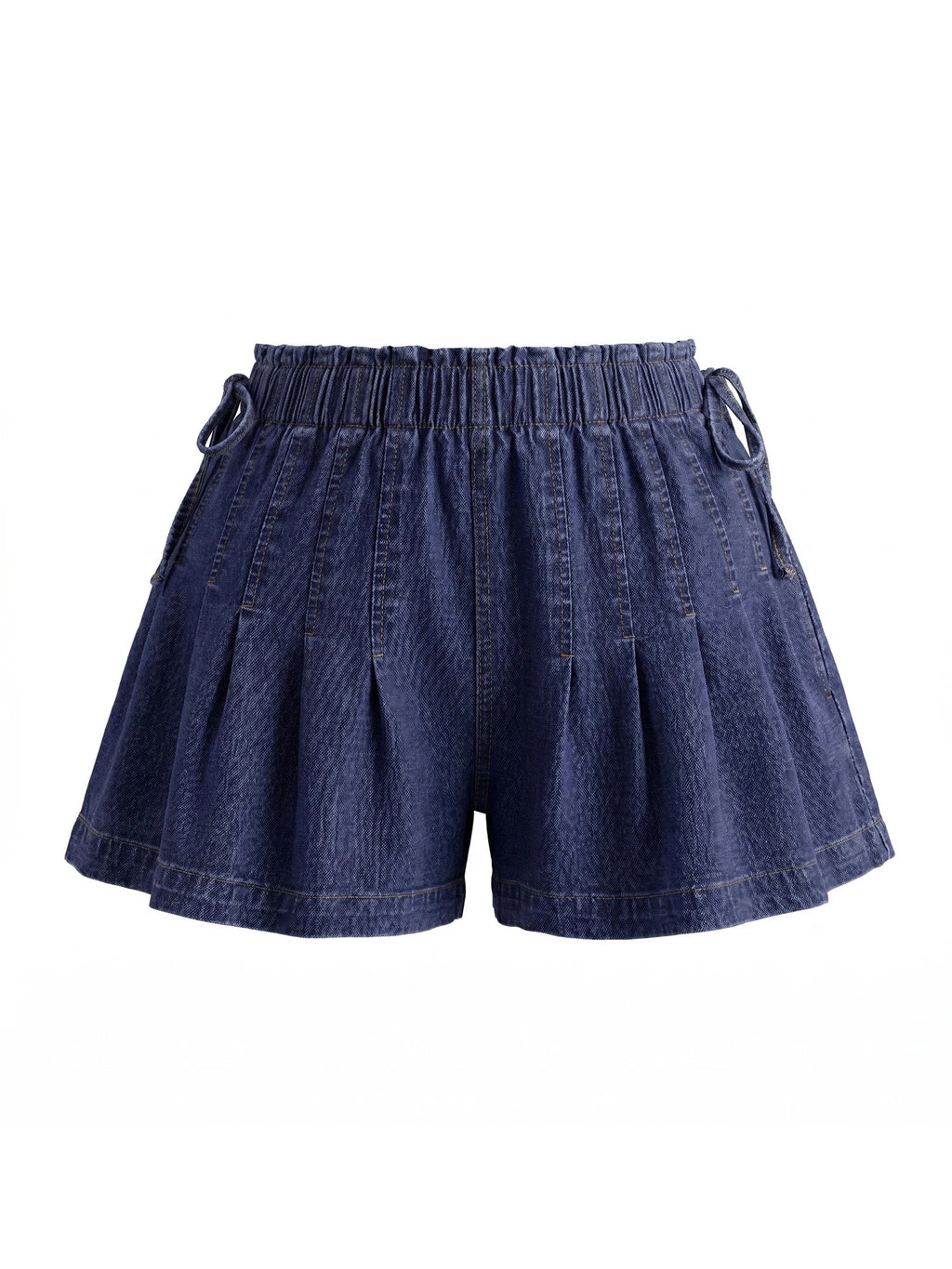 Womens Loose Fit Denim Shorts Drawstring Elastic Mid Rise Pleated Wide Leg Short Pants Casual Stylish Summer Skorts