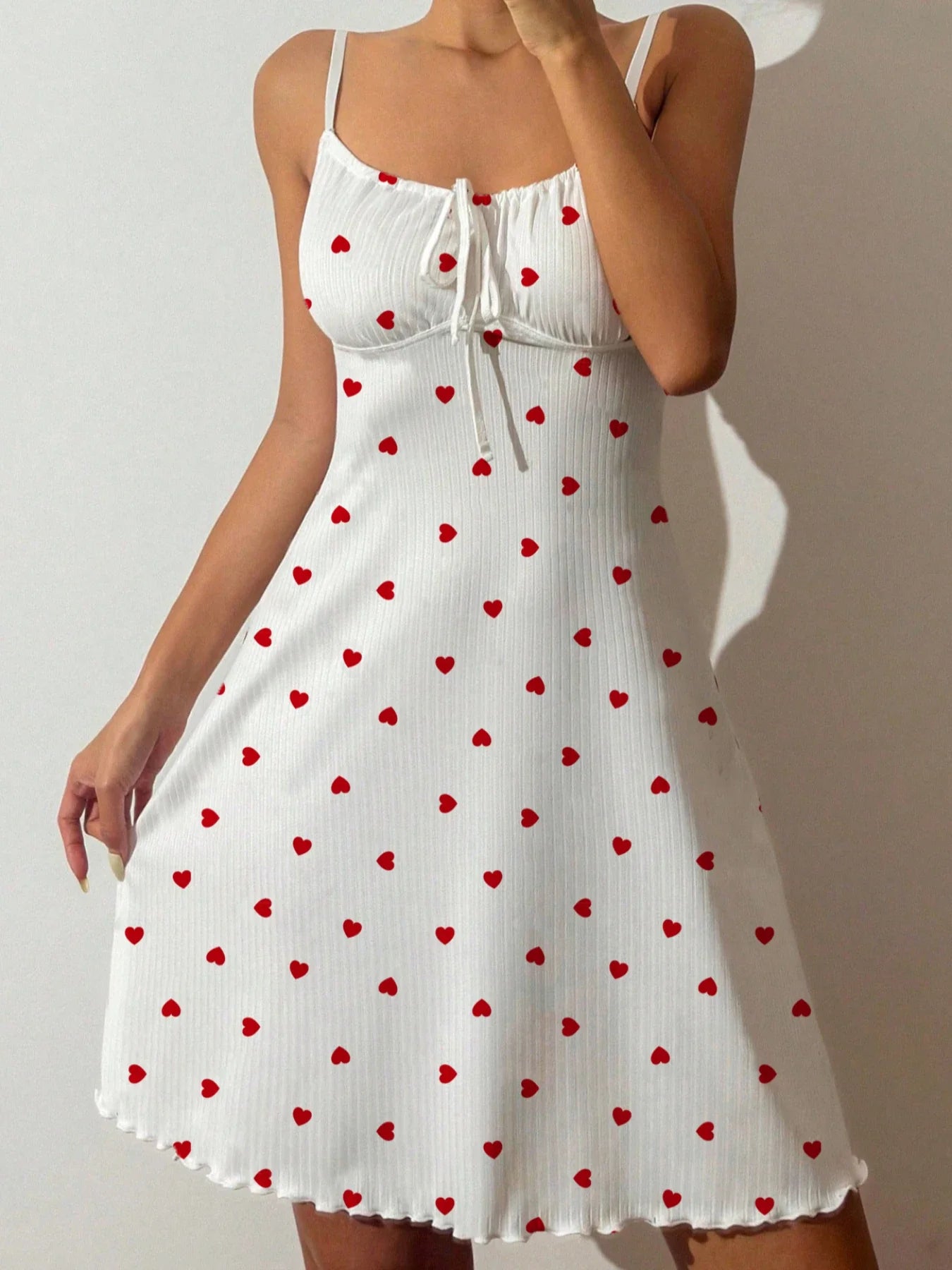 Women's Sexy Nightdress Night Gown Heart Printed Halter Neck Pajamas Mini Dress Casual Sleepshirts Nightdress Sleepwear