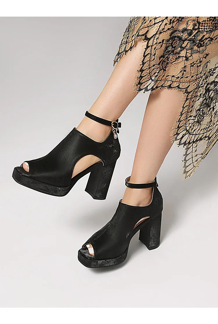 Summer Sandals Women Platform Gladiator Flip Flops High Heels Peep Toe Nude Black Ladies Dance Party Wedding Shoes Large Size