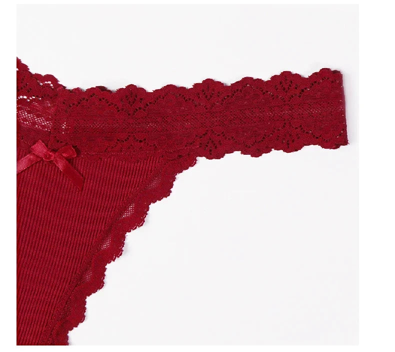 6pcs/Set Perspective Floral Panties Women Lace Thongs Low Waist Comfortable Solid Ladies G-string Bow Female Sexy Underwear