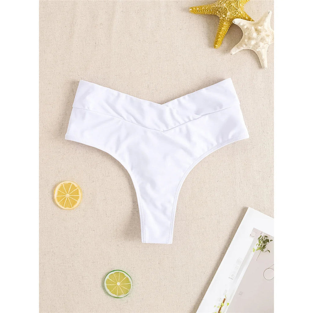 S - XL High Waist High Leg Cut Bikini Bottom Swim Brief Women Swimwear Female Bather Brazilian Tanga Panties Underwear V7095