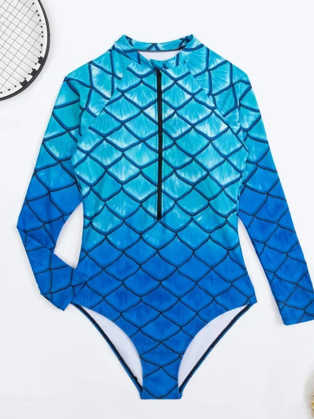 2026 New  Fish Scale Printed Surfing Suit for Women,Long Sleeve One-Piece Swimsuit,Zipper Competitive High Elasticity Bikini