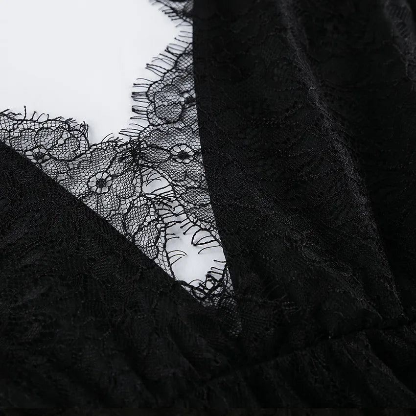 Sexy Deep V-neck Sleeveless Lace Dress Streetwear Women 2026 Backless Tunics A-line Party Dresses Long Maxi Robe Black White