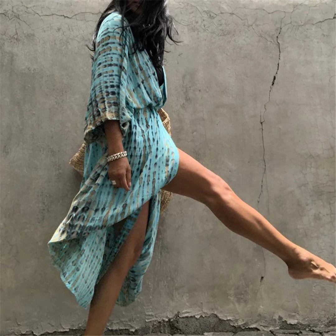 17 Colors Leopard Printed Colorful With Belt Tunic Cover-ups Beach Dress Beach Wear Beachwear Female Women Beach Cover Up V4510L