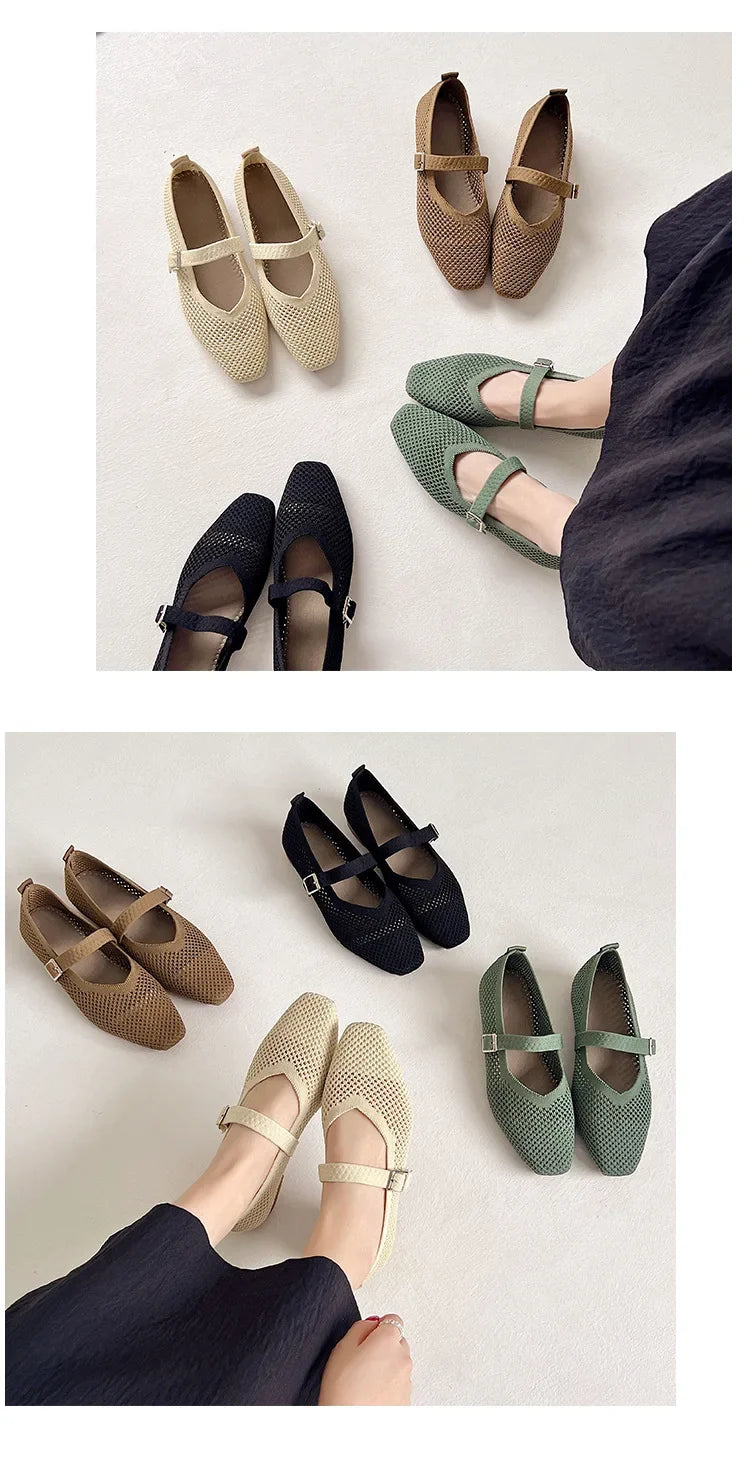 Women Leisure Flats Breathable Mesh Spring Summer Flat Shoes For Female Daily Walking Shoes Square Toe Ladies Fashion Footwear