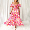 Sexy Dresses For Women Summer Trendy Boho Floral Printed Short Sleeve Vestido Seductive Off Shoulder Knee Length Dress For Woman