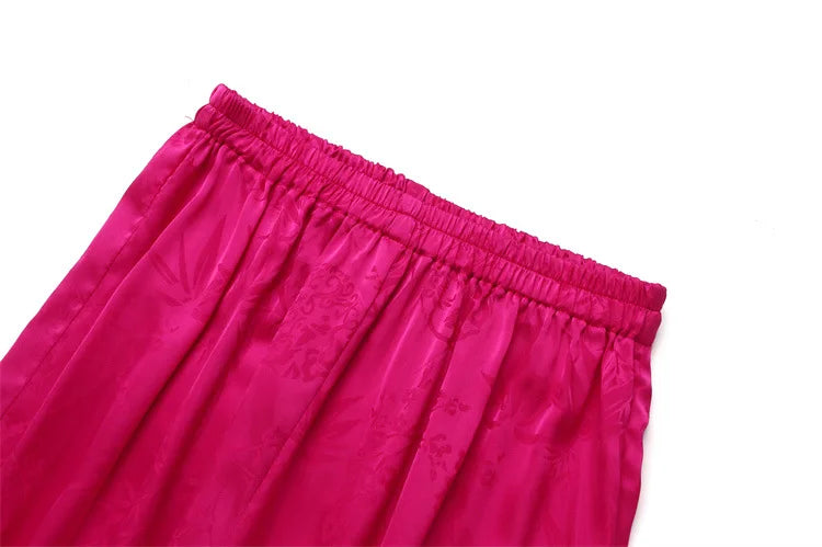 New Chinese style pajamas with breast pads, simulated silk, ice silk home wear, satin jacquard pajamas set