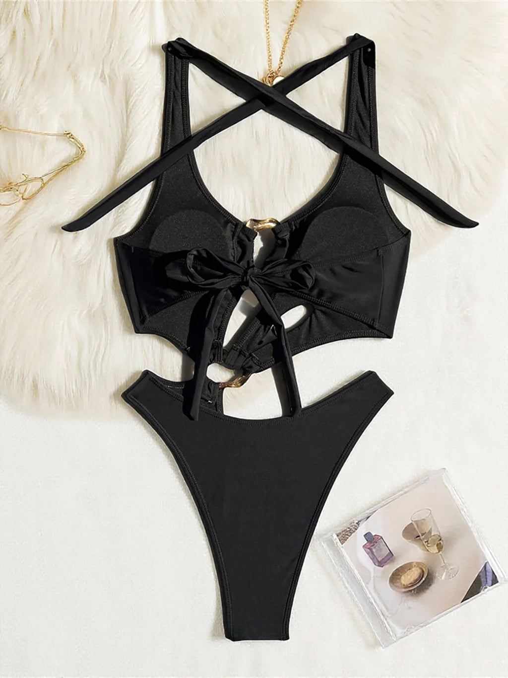 S - XL Asymmetric Halter Cut Out One Piece Swimsuit Women Swimwear Female Metal Ring High Leg Cut Bather Bathing Suit Swim K7065