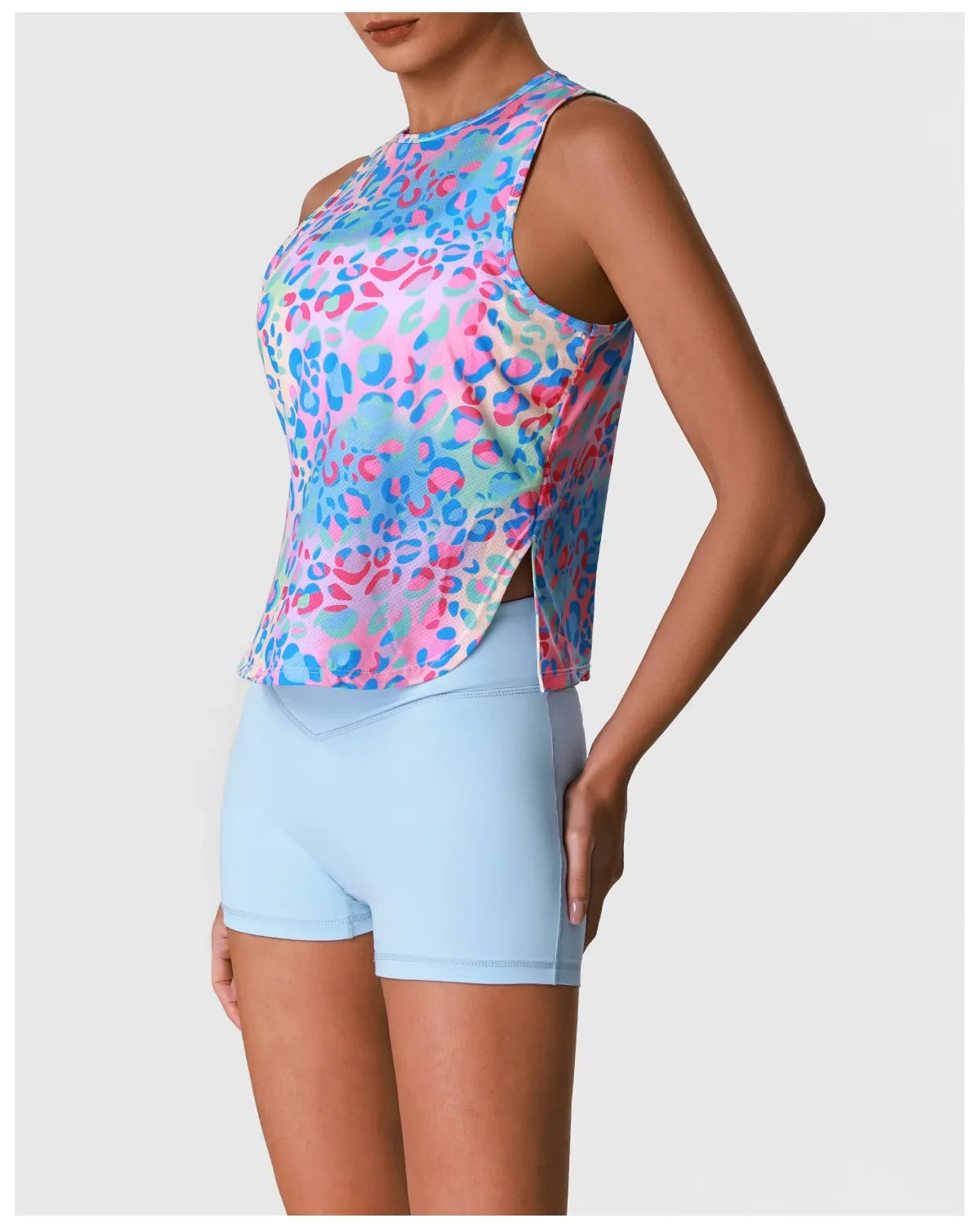Sports Training Fitness Set Women Summer Ice Tie Dye Gradient Floral T Shirts High Elasticity Hip Lifting Shorts Yoga Sets