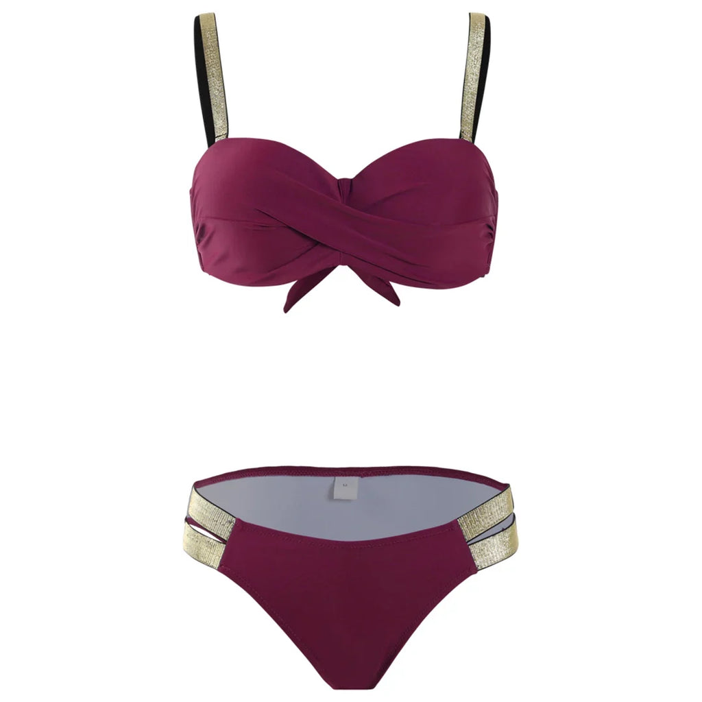 New S - XL Bra Bikini Push Up Swimsuit Female Swimwear Women Two-Pieces Bikini Set With Cup Bather Bathing Suit Swim Lady V2310