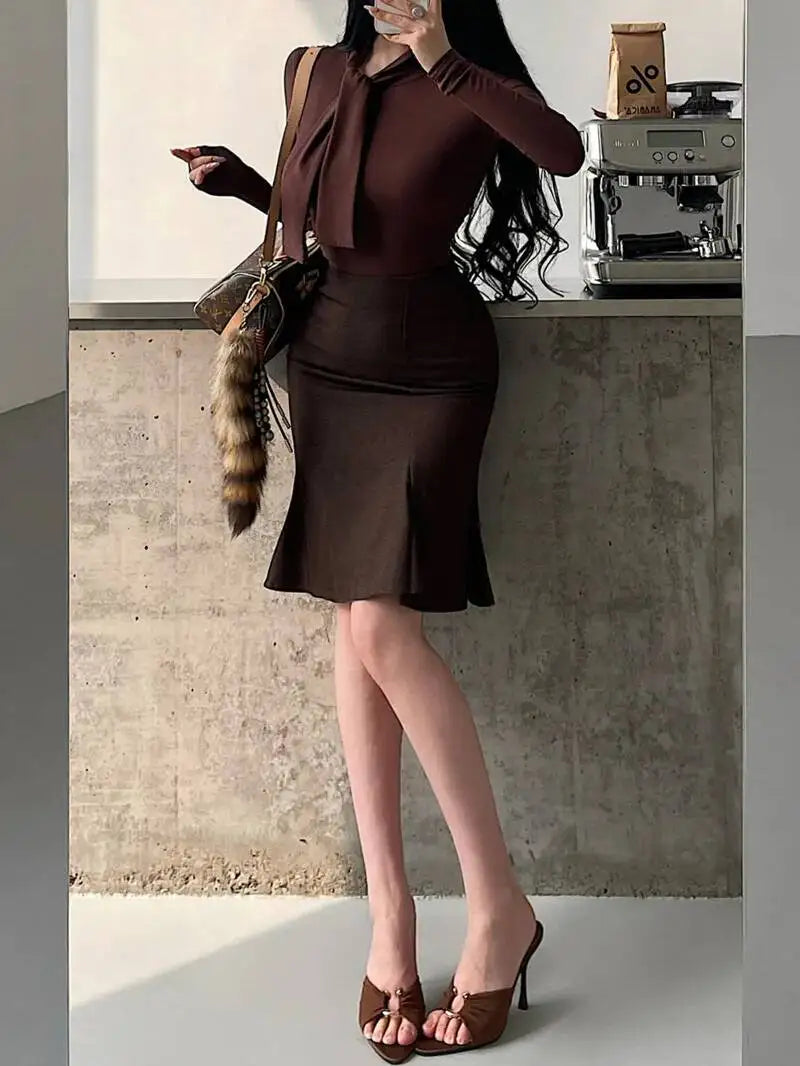 Pure Desire Style Gentle Sexy High Waist Slimming Ruffled Mid-Length Bodycon Mermaid Skirt Slim Women Mini Skirts 2026 New EVP8