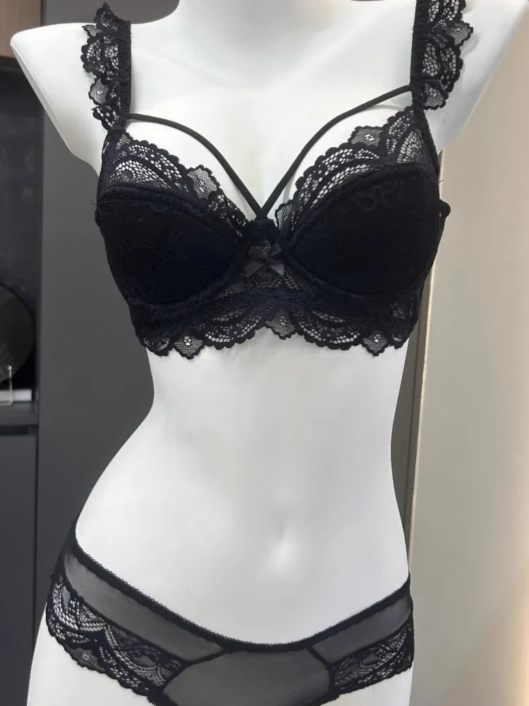 MOYISU Minimizer Bra French Lace for Large Bust, Anti Sagging Full Coverage Push Up Underwire Set, Sensuous Women Sexy Bra & Set