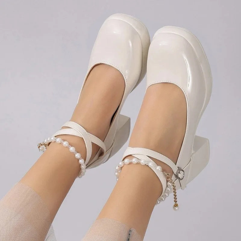 New Women Pumps Shoes Fashion Cross Strap Ladies Shallow Dress Mary Jane Shoes Female Elegant High Heel Footwear Platform Heels