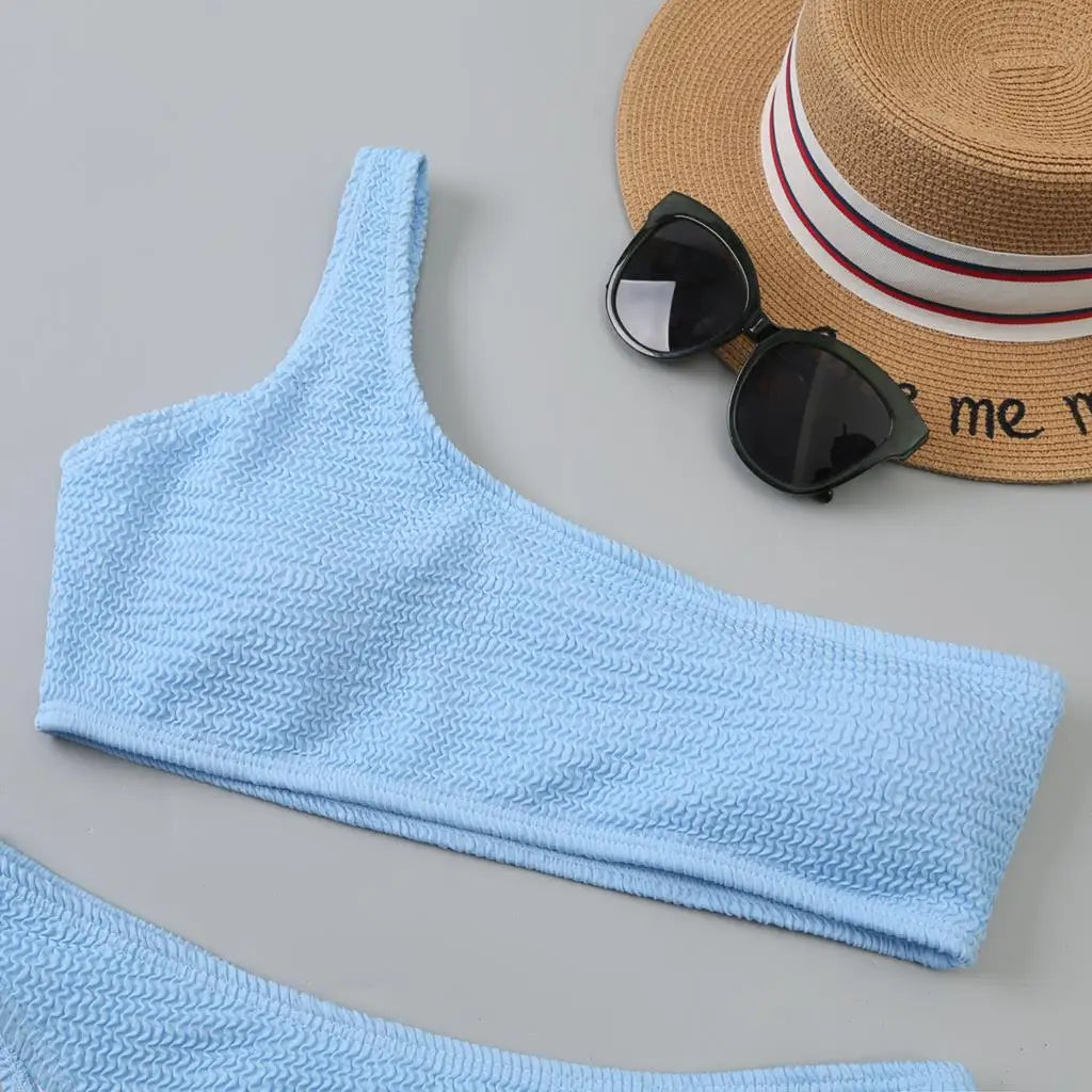 One Shoulder Bikinis 2026 Women Sexy Swimwear Female Brazilian Swimsuit Solid Beachwear Bathers Bathing Swimming Swim Suit