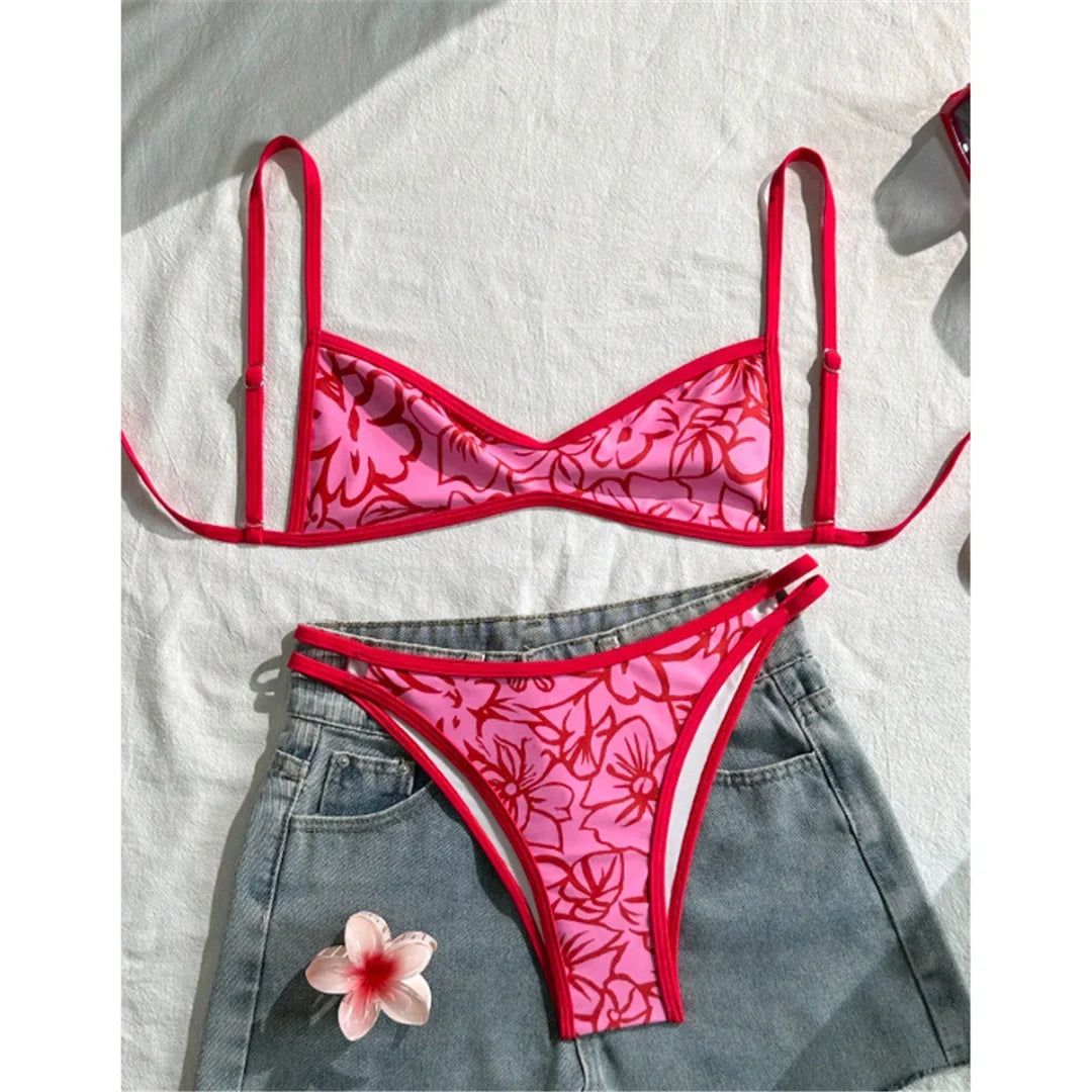 S - XL 2026 Sexy Printed High Leg Cut Bikini Female Swimsuit Women Swimwear Two-Pieces Bikini Set Bather Bathing Suit Swim V8037