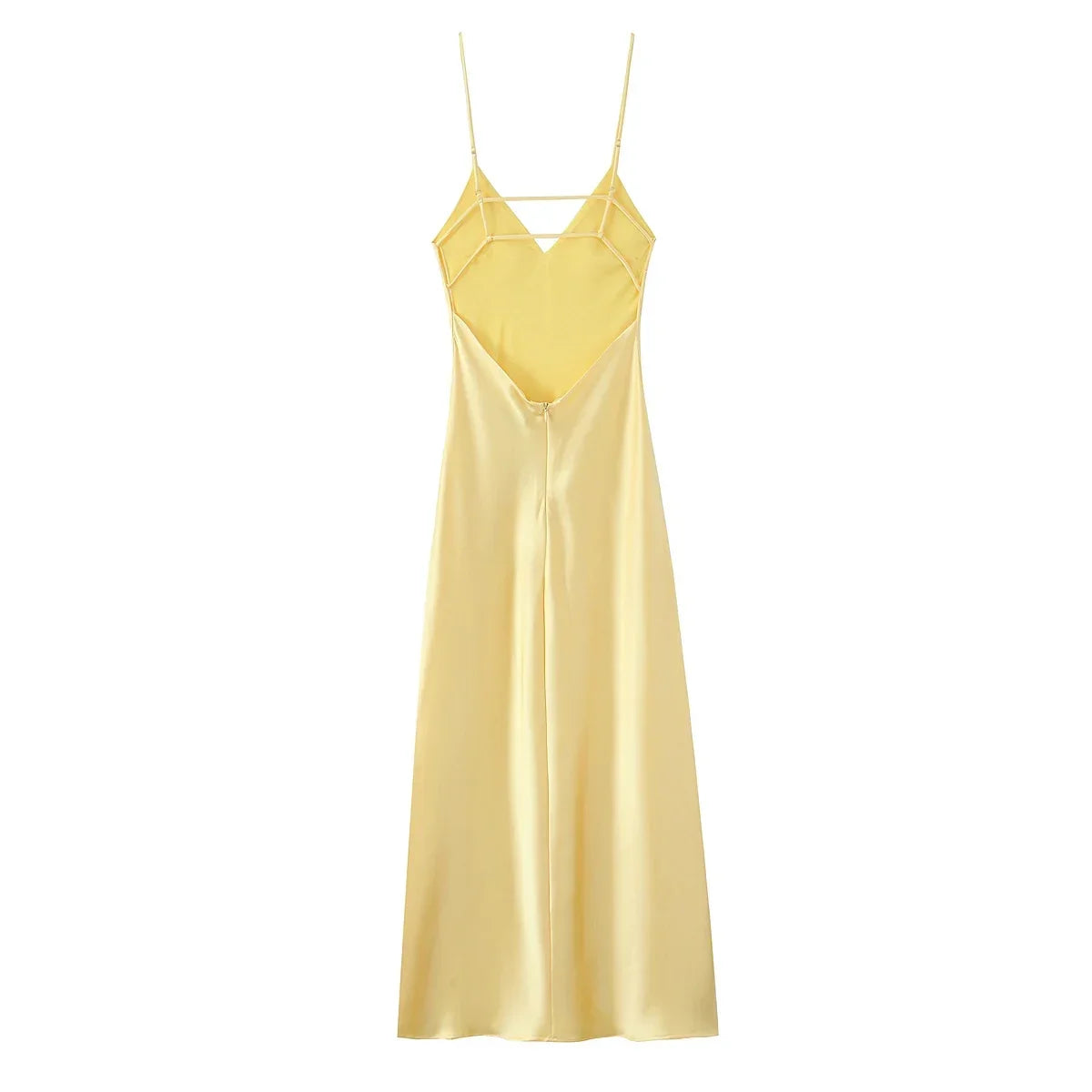 Foridol V Neck Backless Satin Long Dress Women Sexy Beach New in Maxi Summer Dress Spaghetti Strap Yellow Party Vestidos 2025