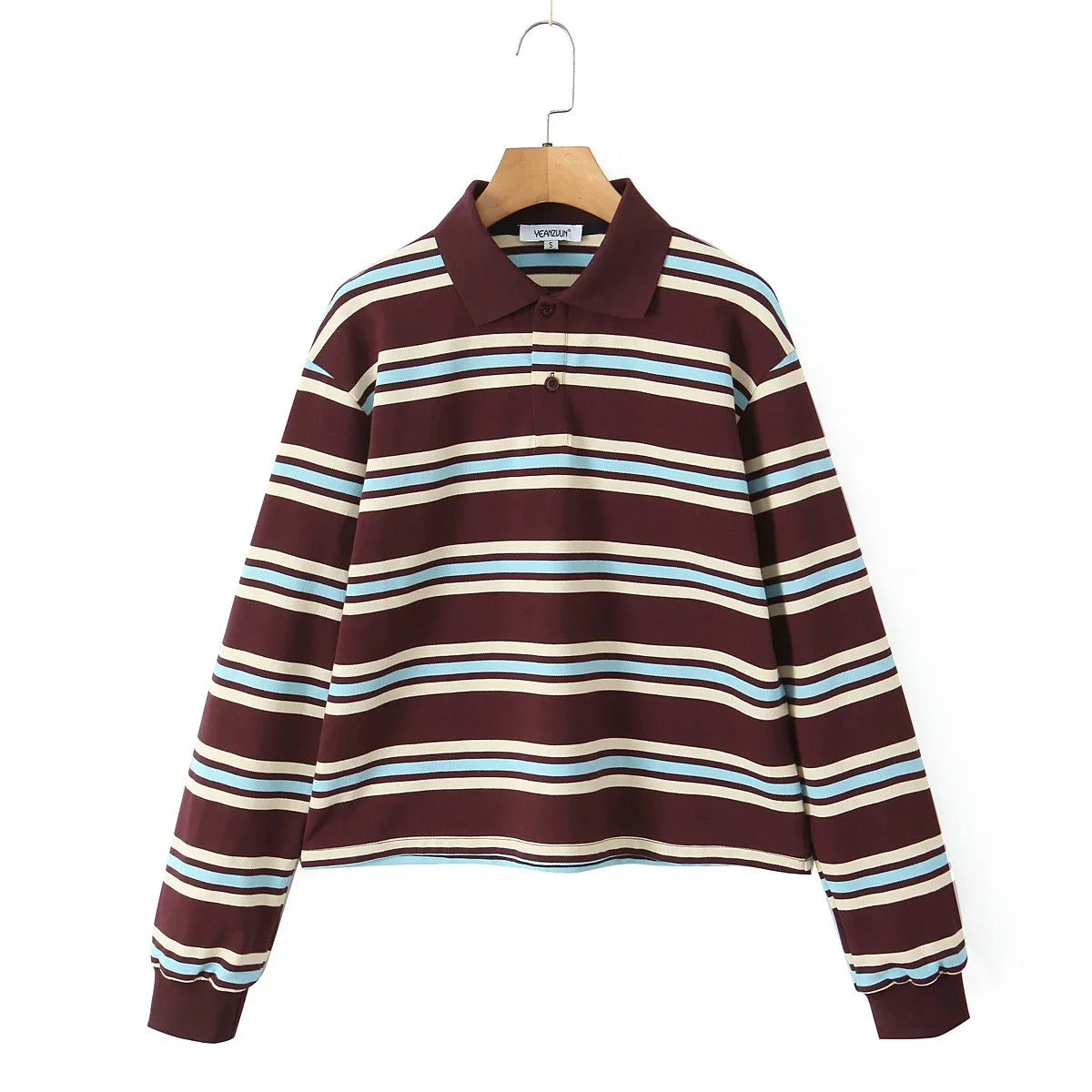 Foridol Burgundy Striped Casual Women T-shirt Summer Loose Polo Shirts Buttons New Female Tops Blouse White Tops Spring Shirt