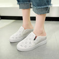 Shoes Cover Toe Low House Slippers Platform Loafers Slides Slipers Women Fretwork Heels Flat 2025 Summer PU