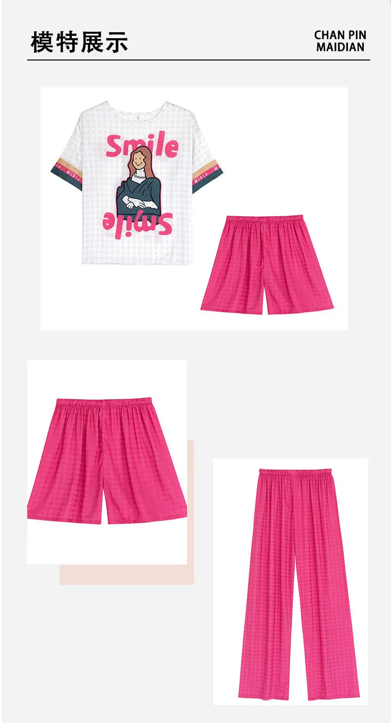 2026 Summer Pajamas Ladies Cartoon Set Sweet Home Clothes Set Three-Piece Set Can Be Passed Out