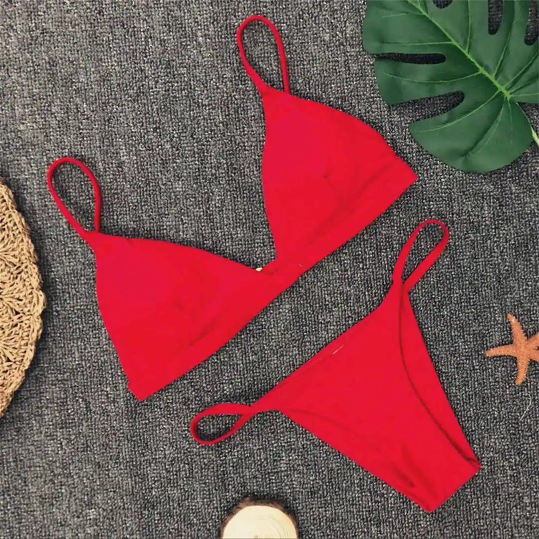 New Sexy Padded Brazilian Bikini Women Swimwear Female Swimsuit Two-Pieces Bikini Set Solid Bather Bathing Suit Swim Lady V64A