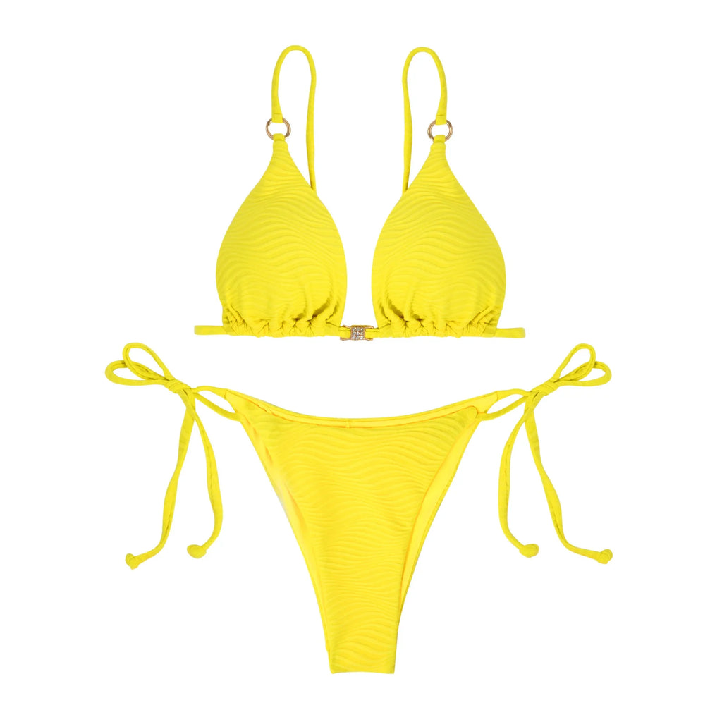 DEKA Women's Solid Color Swimwear Tie Side String Bikini Tanga Triangle Two Piece Swimsuits Bathing Bra Top Bottom Beachwear