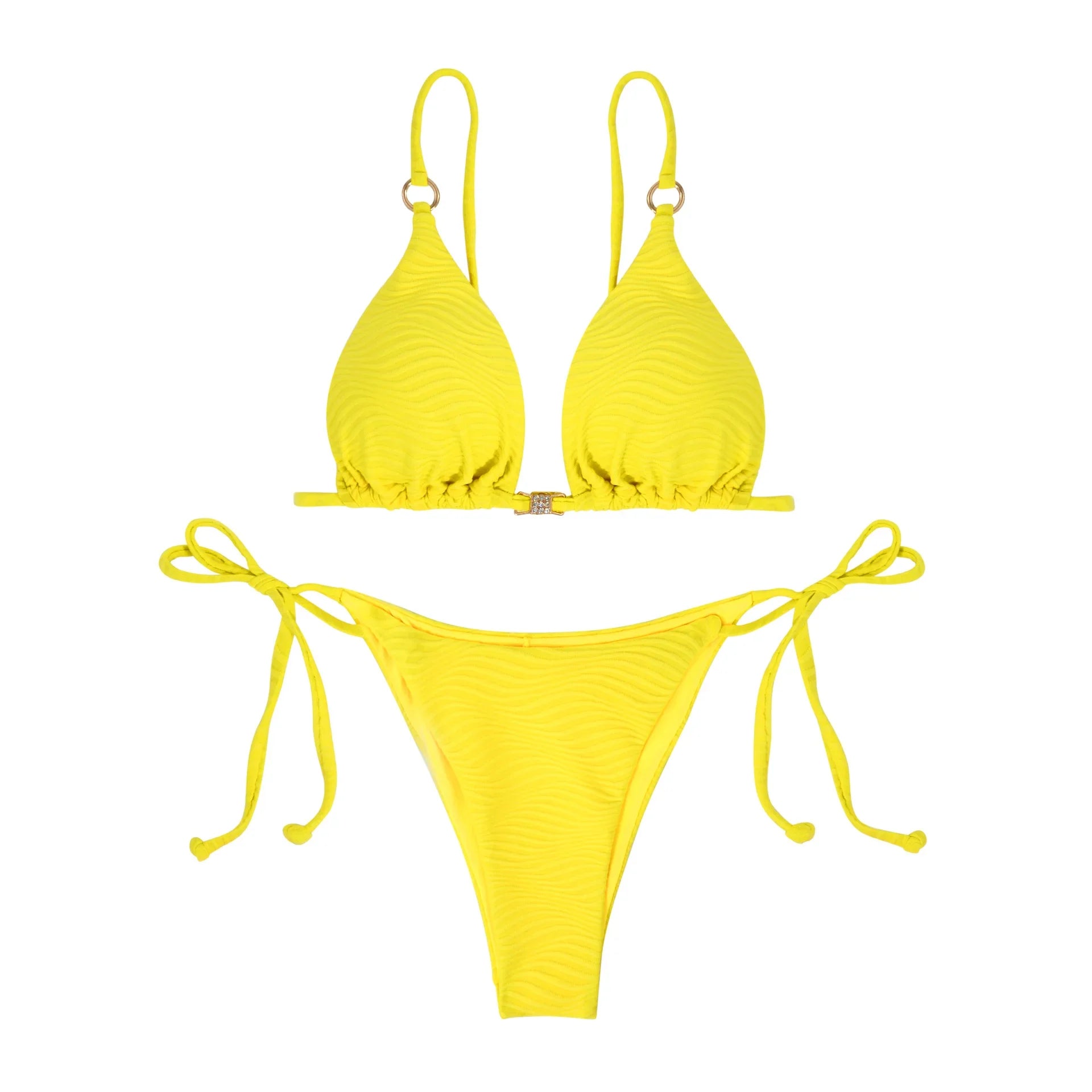 DEKA Women's Solid Color Swimwear Tie Side String Bikini Tanga Triangle Two Piece Swimsuits Bathing Bra Top Bottom Beachwear