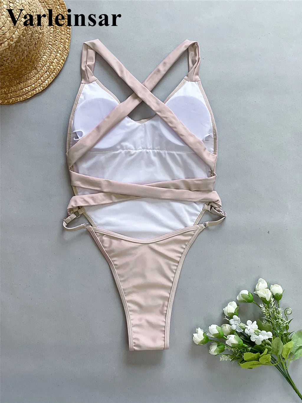 Sexy Splicing V Neck Cross Back Women Swimwear One Piece Swimsuit Female High Leg Cut Monokini Bather Bathing Suit Swim V5261