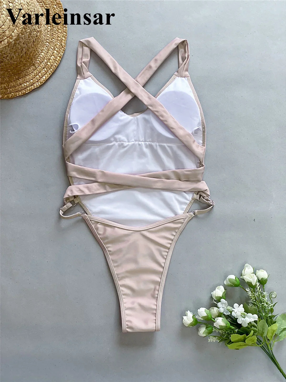 Sexy Splicing V Neck Cross Back Women Swimwear One Piece Swimsuit Female High Leg Cut Monokini Bather Bathing Suit Swim V5261
