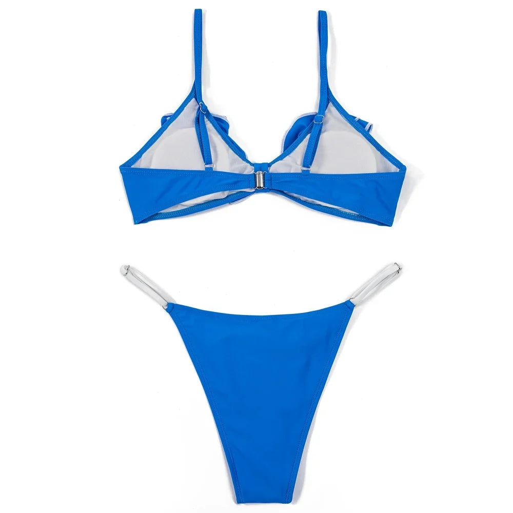 ZTVitality Ruffles Splicing Sexy Women Swimsuit 2025 New Arrival Padded Low Waist Summer Bikini Beach Swimwear Brazilian Biquini