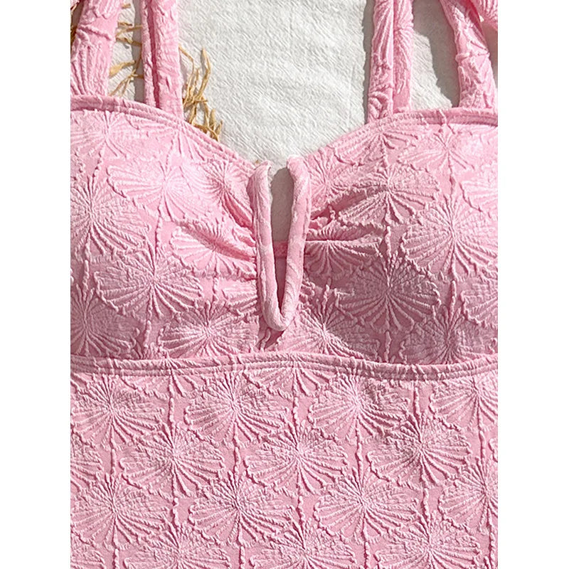 Vintage Pink Floral Print Swimwear Women 2026 Tie Strap V Neck Slim Tummy Control One Piece Swimsuit Beach Holiday Bathing Suits