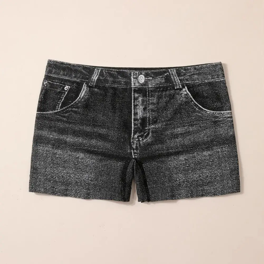 Denim Shorts Women Shorts High Stretchy Imitation Denim Short Leggings with Pockets Tight Fitting Summer Shorts