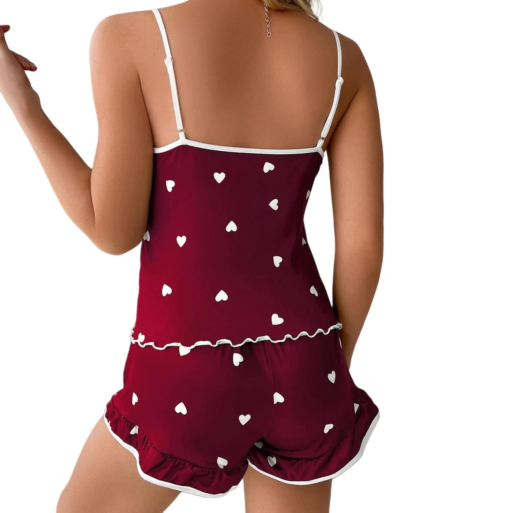 Women’s 2 Piece Pajama Set Heart Print Cami Top and Shorts Sleepwear Summer Loungewear Nightwear Sexy Cute Pjs Set