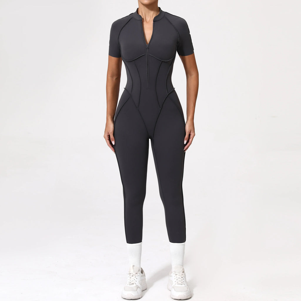 With Zipper Hollow Back Yoga Jumpsuit Sportswear Women Gym Clothes Running Fitness Yoga Backless Bodysuit
