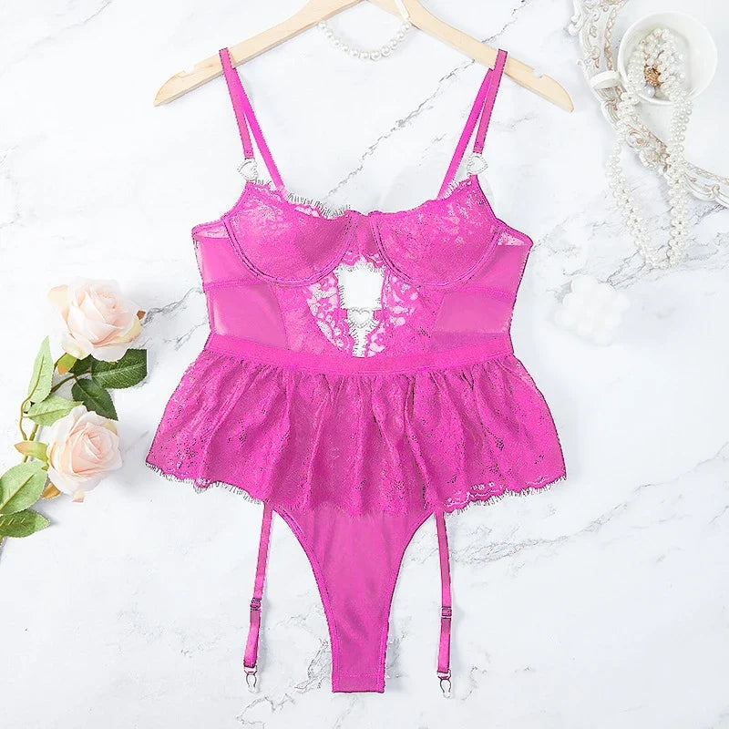 Bra Set Floral Exotic Sheer Lace Sexy Lingerie For Woman Transparent Porno Sexual Clothing Babydoll Teddy Dress Sexiest Nighties