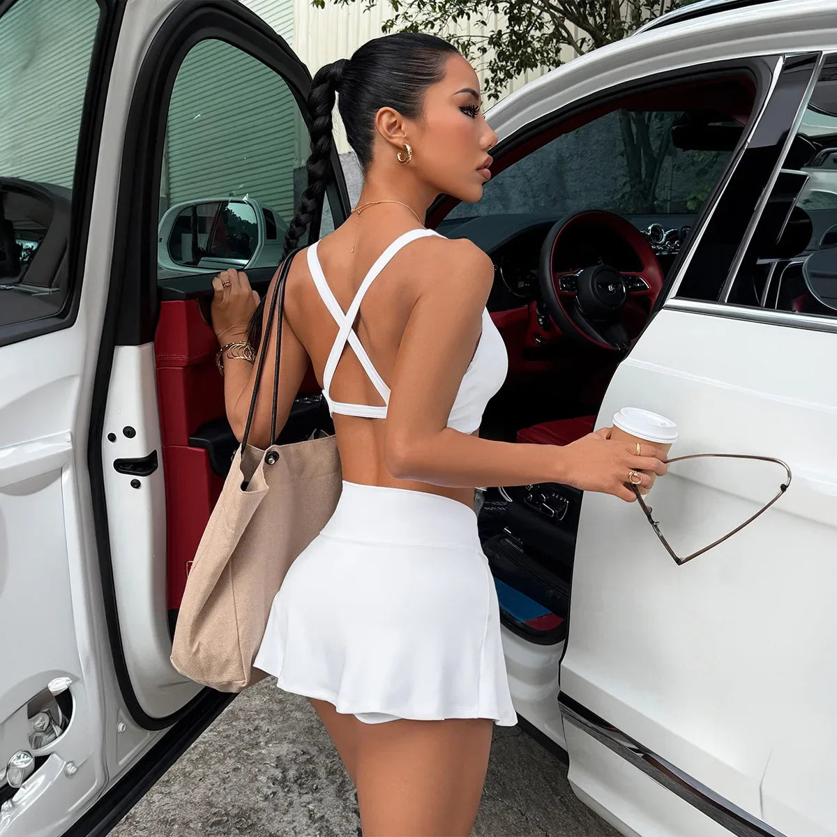 Women's summer sports yoga strap bra and skirt two-piece suit