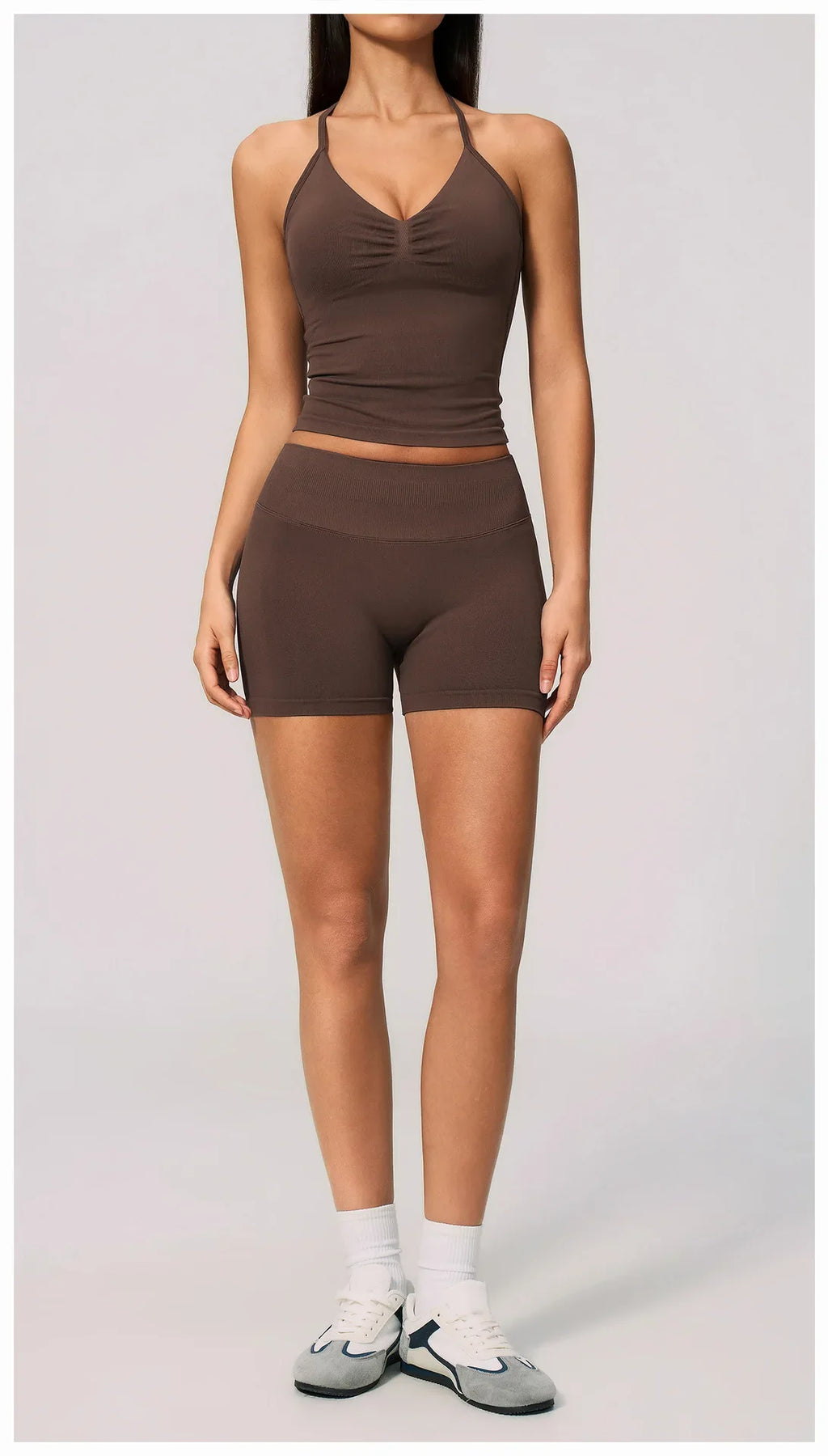 2pcs Seamless Lycra Sports Yoga Sets Women's Hanging Neck Tank Top High Elasticity Hip Lifting Shorts Workout Outfits Tracksuit