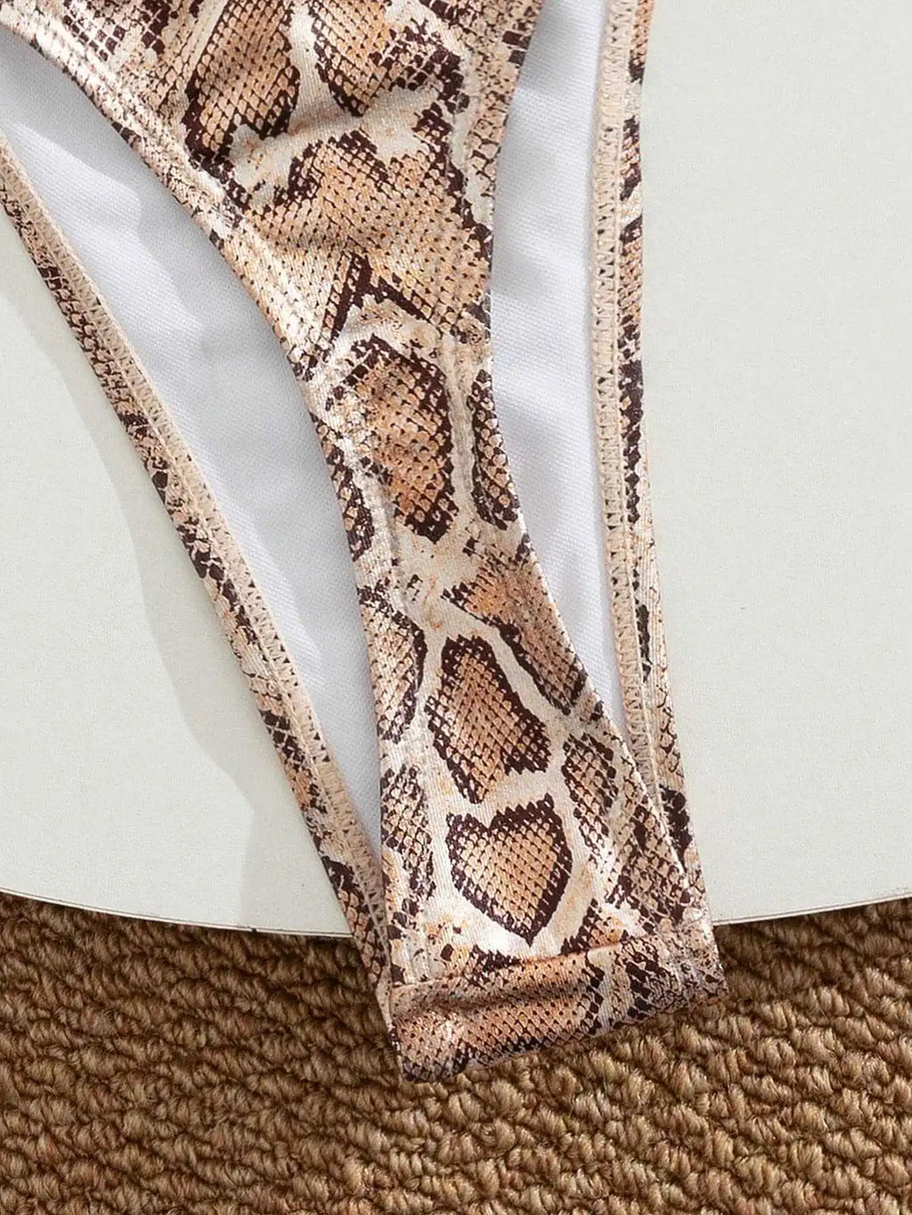 Sexy Coffee Tiger Print Micro Bikini 2026 Women Tie Side Metal Chain Thong Swimsuit Beach Push Up Bathing Suit Vacation Swimwear
