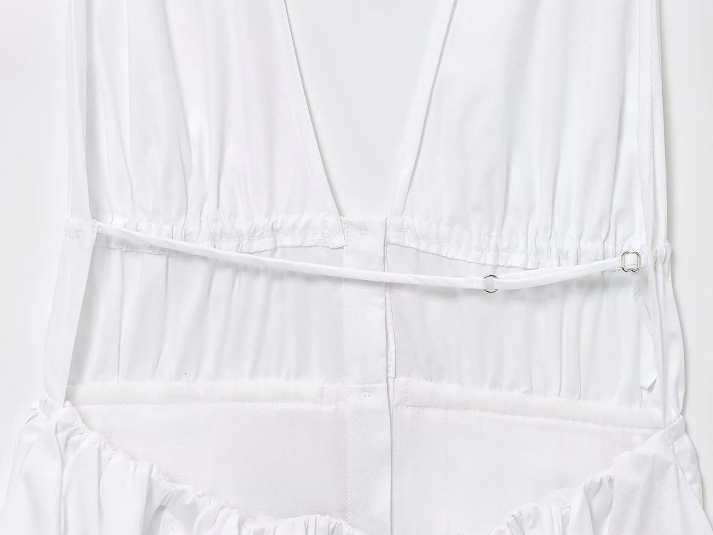 Bowknot White Backless Beach Summer Women's Dress Deep V Neck Cotton Short Vestidos Sexy Sleeveless Halter New in Dress 2025