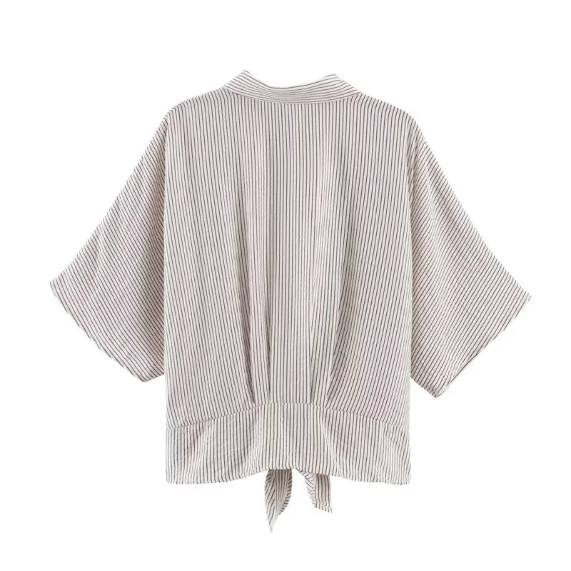 Women's Fashion Short-Sleeve Shirt Black White Striped Front Shirt Short Sleeve Button Up Blouse For Women Casual Wear 884U
