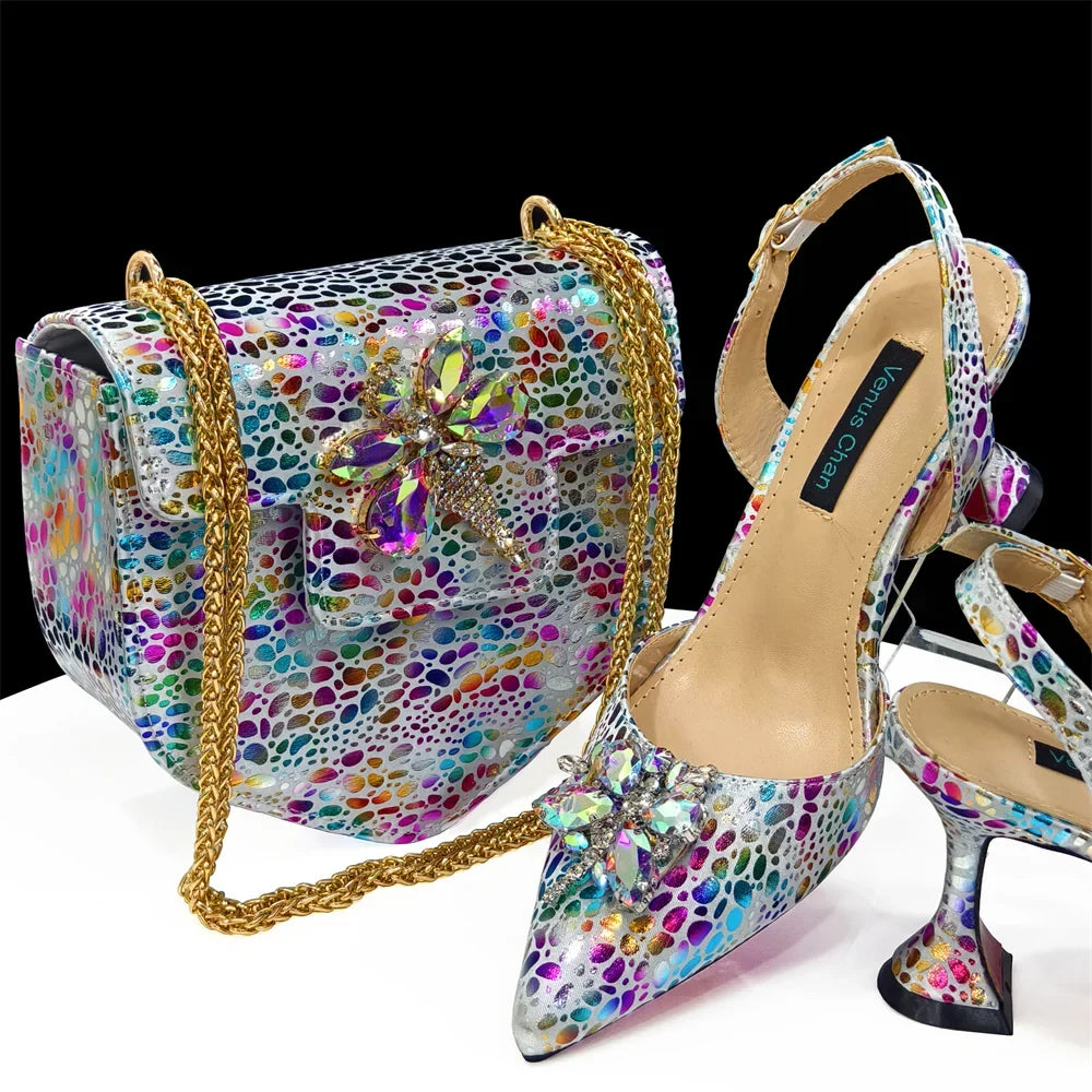 Doershow New Arrival African Wedding Shoes and Bag Set gold Color Italian Shoes with Matching Bags Nigerian lady party  1-12