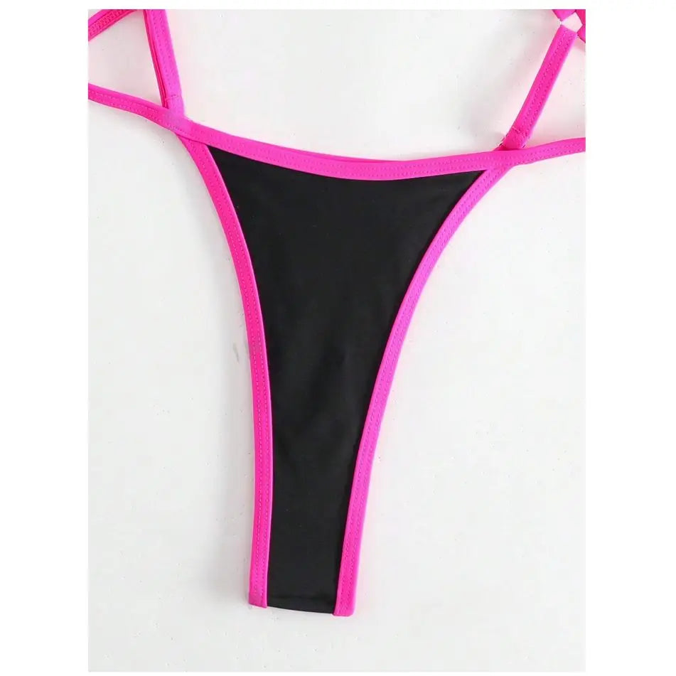 Cikini Summer Beach Women's Contrast Trim Halterneck One-Piece Swimsuit Sexy Swimwear Bathing Suit