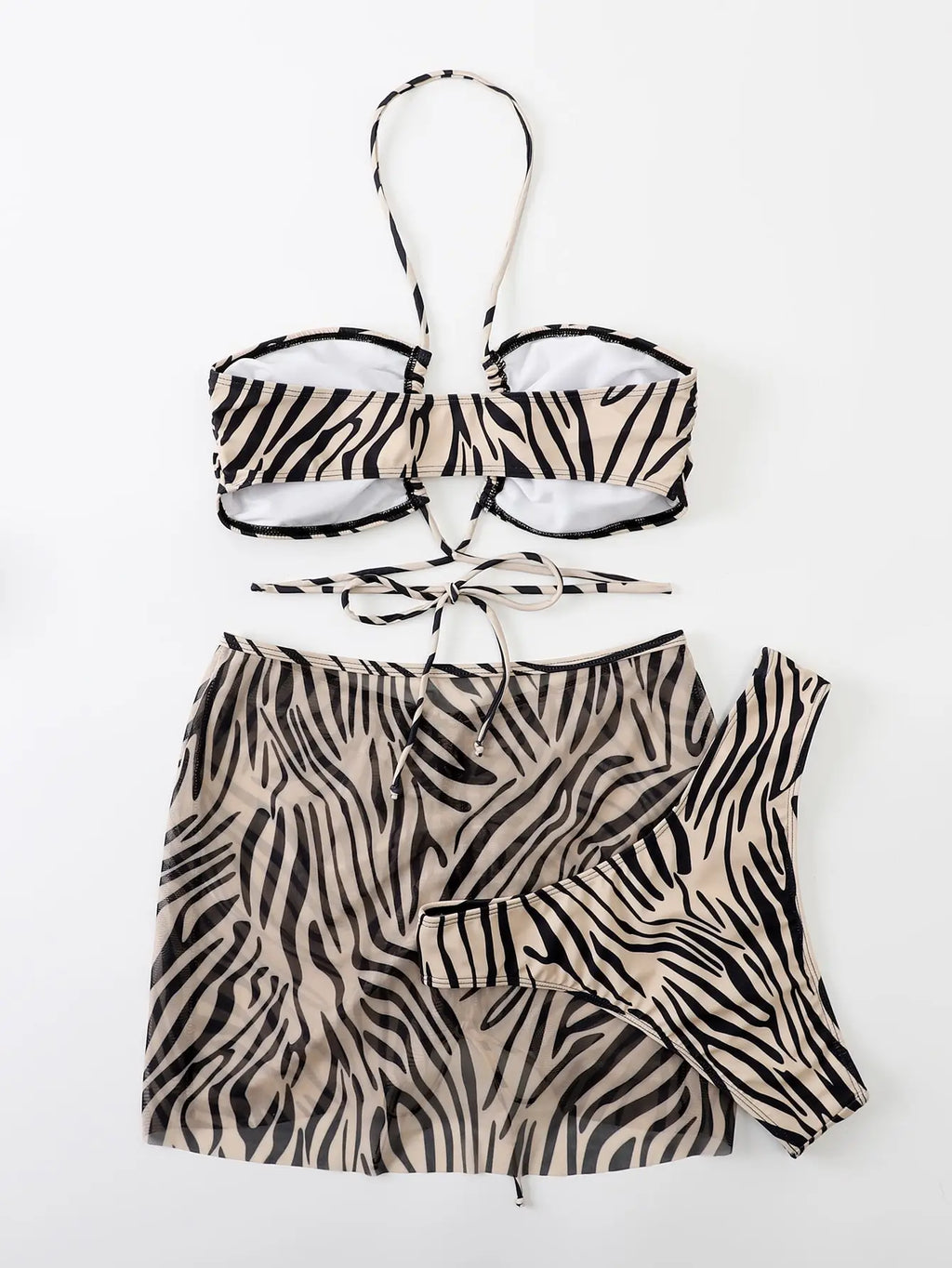 3pack Zebra Stripe Bikini Women Lace Up Swimsuit Beach Skirt 2026 Swimwear Female Padded Bathing Suit Swimming Beachwear Summer