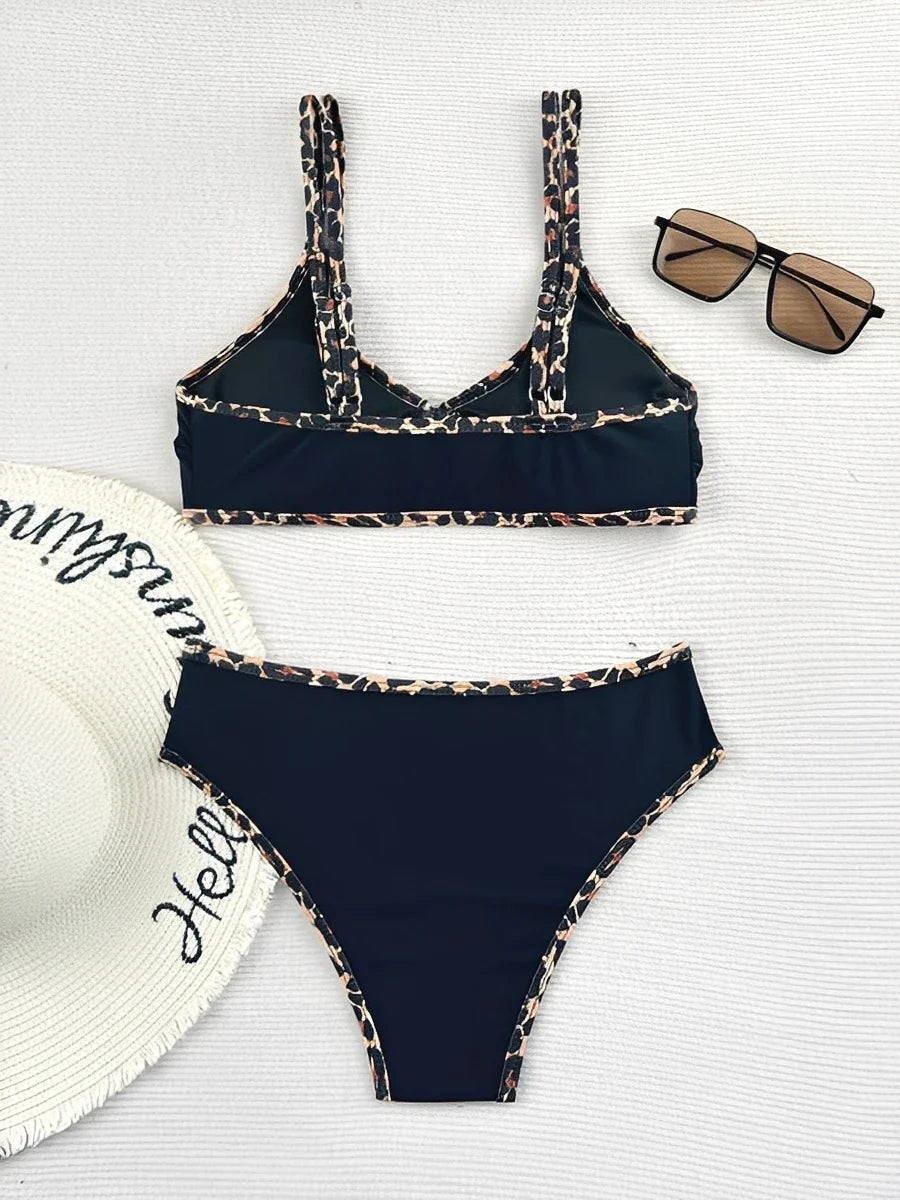 2026 Leopard Bikinis High Waist Swimsuit Women Tie Front Strappy Swimwear Female Beachwear Bathers Bathing Swimming Swim Suit