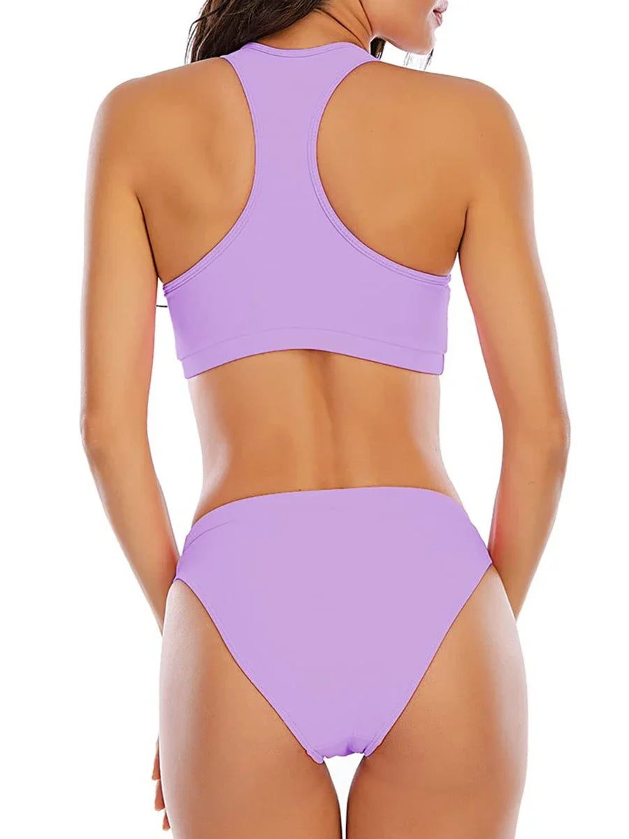 2026 Sporty Bikinis Solid Padded Swimsuit Women Vintage Swimwear Female Bathers Bathing Swimming Swim Suit Beachwear